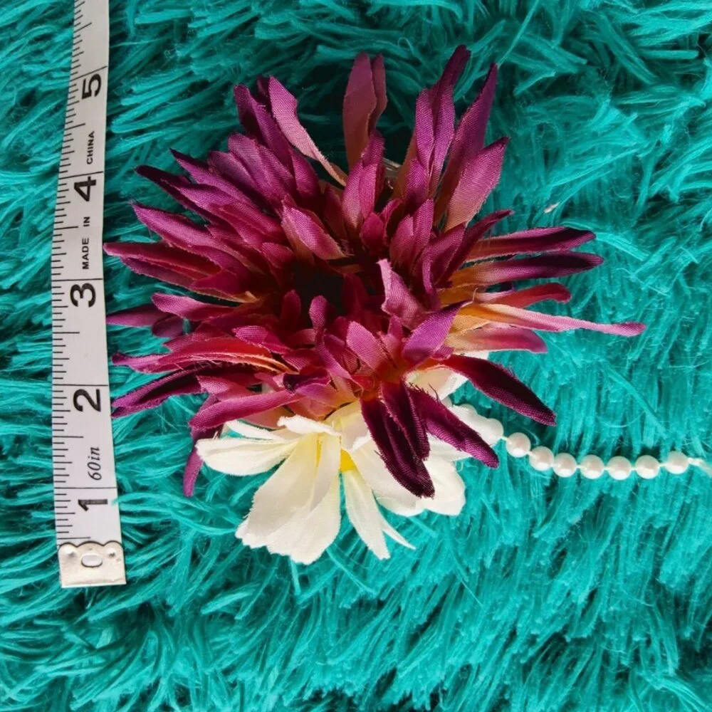 Purple White Floral Hair Clip Pearl Accent Hair Clip